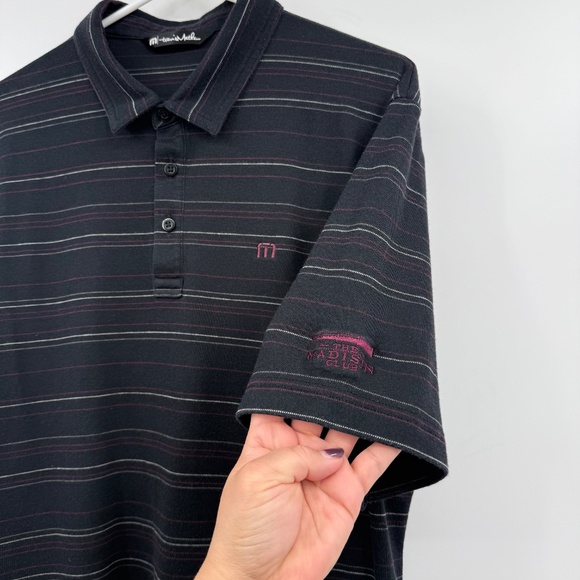 Travis Mathew Polo Shirt Men Large Black Stripes Short Sleeves Pima Cotton Blend - Picture 3 of 11